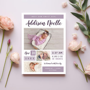 Sweet Girl Magnetic Photo Birth Announcement Magnetisk Inbjudningskort