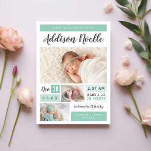Sweet Girl Magnetic Photo Birth Announcement Magnetisk Inbjudningskort