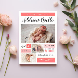 Sweet Girl Photo Collage Birth Announcement Meddelande