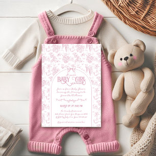 Sweet Girl Rosa Bow Whimsical Blommigt Baby Shower Inbjudningar
