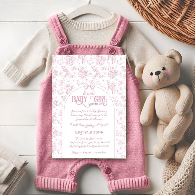 Sweet Girl Rosa Bow Whimsical Blommigt Baby Shower Inbjudningar (Skapare uppladdad)