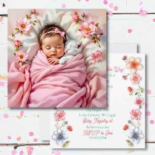 Sweet Girl's Baby Shower Rosa Blommigt Inbjudningar