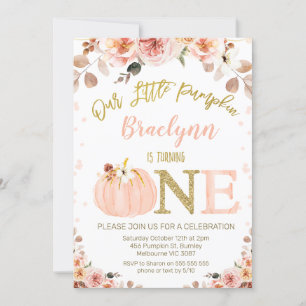 Sweet Girls Rustic Fall Pumpkin 1:a födelsedagen Inbjudningar