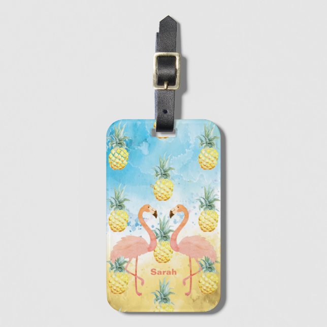 Sweet Girly Flamingo och Pineapple Bagagebricka (Framsida vertikal)