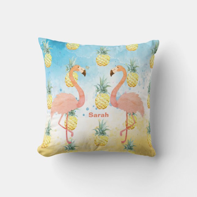 Sweet Girly Flamingo och Pineapple Kudde (Framsida)