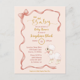 Sweet Girly Rosa Bow Lamb Baby Shower Inbjudan Vykort