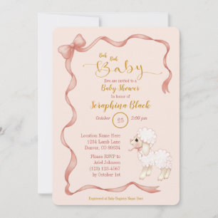 Sweet Girly Rosa Bow Lamb Baby Shower Inbjudningar