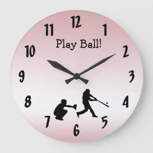 Sweet Girly Rosa Play Boll Baseball Sports Clock Stor Klocka