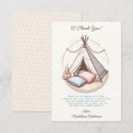 Sweet Girly Teepee Sleepover Party Birthday Tack Kort