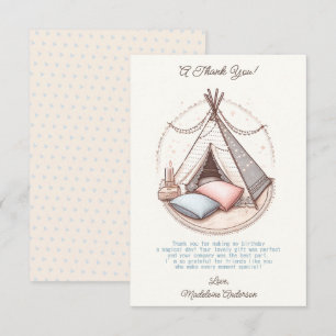 Sweet Girly Teepee Sleepover Party Birthday Tack Kort