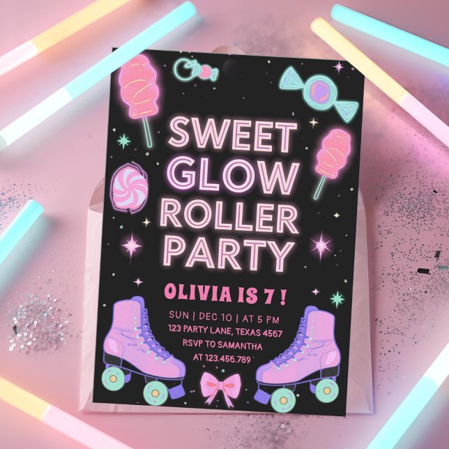 Sweet Glow Roller Party | Neon Candy Skating Inbjudningar (Skapare uppladdad)