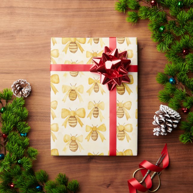 Sweet Gold Honey Yellow Bees Christmas  Presentpapper (Julgåva)