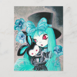 Sweet Gothic Girl med Bunny Vykort