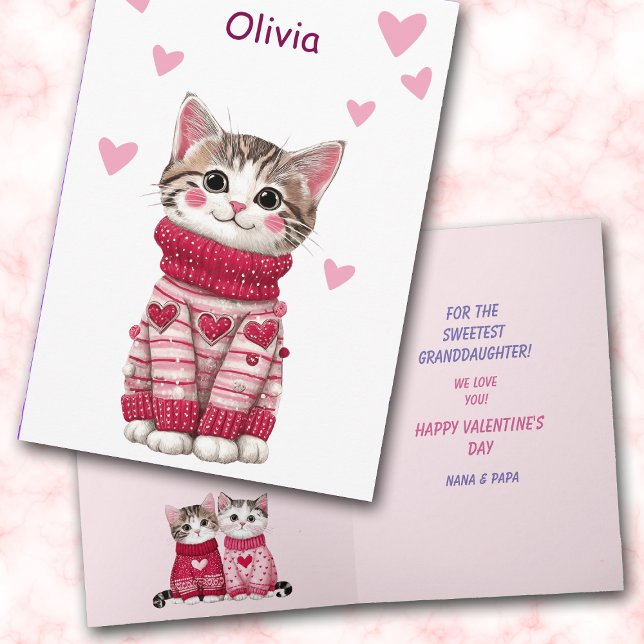 Sweet Granddaughter Sweater Kittens Valentine Helgkort (Skapare uppladdad)