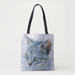 Sweet Grått Kitten Art Tote Bag Tygkasse