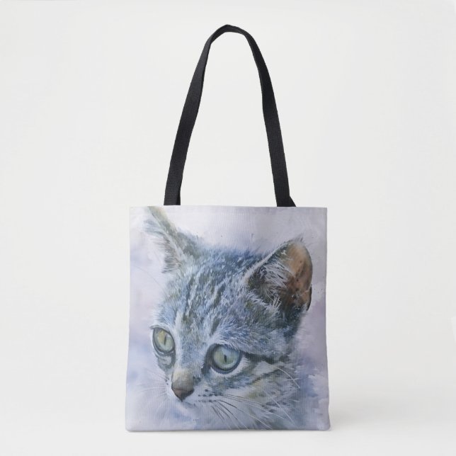 Sweet Grått Kitten Art Tote Bag Tygkasse (Framsida)