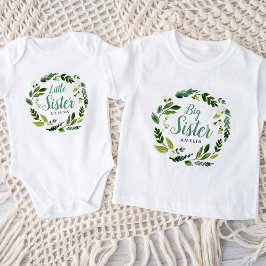 Sweet Greenery Blommigt Big Sister Namn Monogram T Shirt