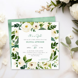 Sweet Greenery Blommigt Ram Baby Shower-inbjudan Inbjudningar