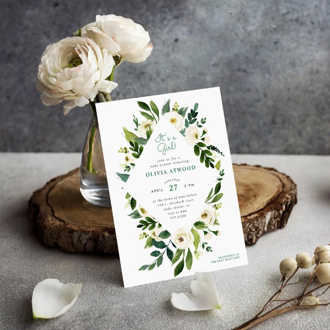 Sweet Greenery Blommigt Ram Baby Shower-inbjudan Inbjudningar (Skapare uppladdad)