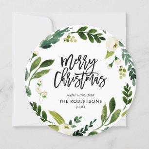 Sweet Greenery Blommigt Wand Round Photo Julkort