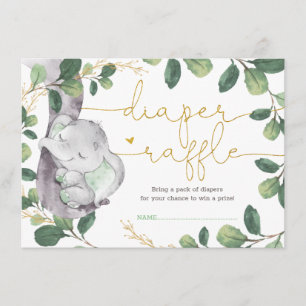 Sweet Greenery Guld Elephant Baby Diaper Raffle Tilläggskort