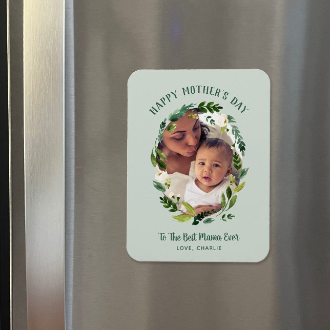 Sweet Greenery Mors dag Photo Gift för Mamma Magnet (Skapare uppladdad)