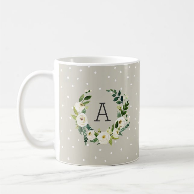 Sweet Greenery Wandey and Greige Dots Monogram Kaffemugg (Vänster)
