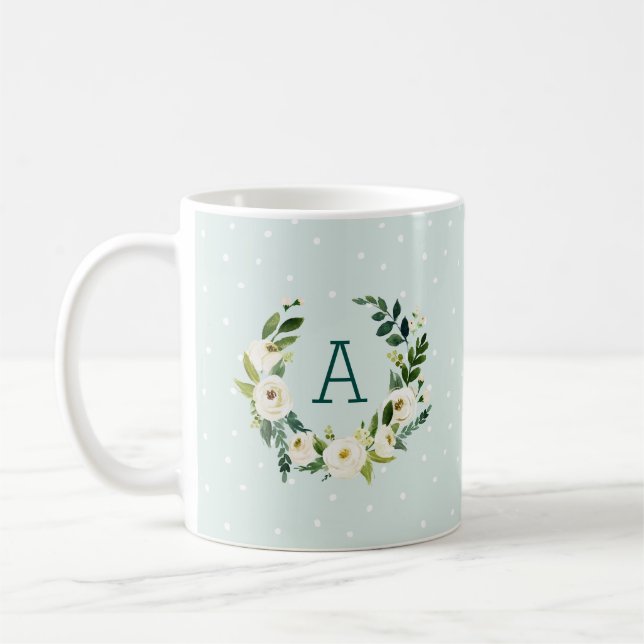 Sweet Greenery Wandey and Mint Dots Monogram Kaffemugg (Vänster)
