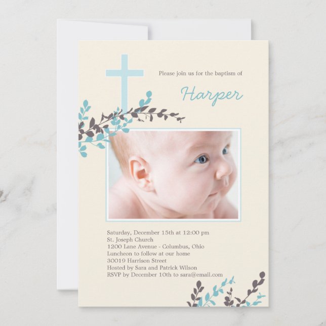 Sweet Grenar Christening-inbjudan - Blue Inbjudningar (Framsida)