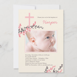 Sweet Grenar Christening Inbjudan - Rosa