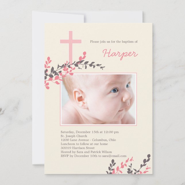 Sweet Grenar Christening-inbjudan - Rosa Inbjudningar (Framsida)