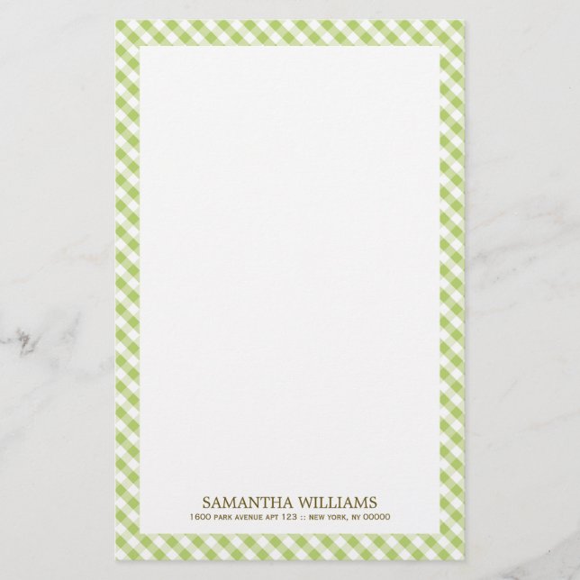 Sweet Grönt Gingham Mönster Brevpapper (Framsida)