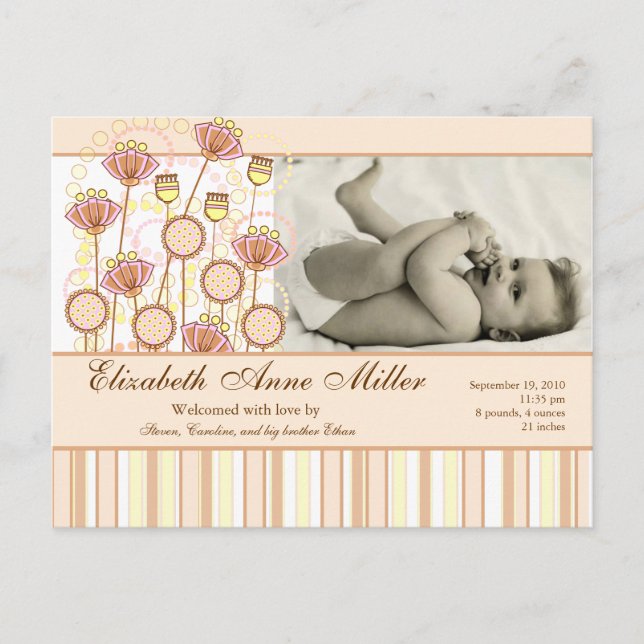Sweet Groovy Blooms Baby-meddelande Meddelande Vykort (Framsida)