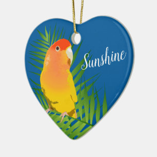 Sweet Gult Lutino Lovebird Pet Bird Namn Blue Julgransprydnad Keramik