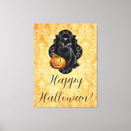 Sweet Halloween Black Cat and Pumpkin Canvastryck