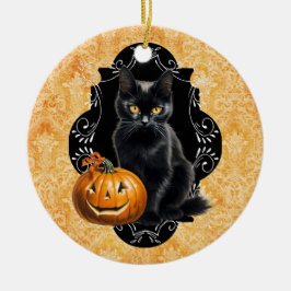 Sweet Halloween Black Cat and Pumpkin Julgransprydnad Keramik