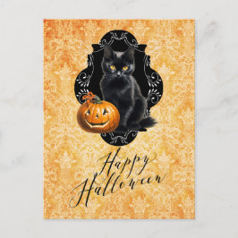 Sweet Halloween Black Cat and Pumpkin Vykort