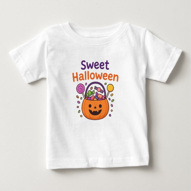 Sweet Halloween Cute Candy Bucket Design  T Shirt (Framsida)