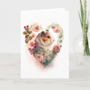 Sweet Hamster med Rosa Flowers Valentindag Helgkort