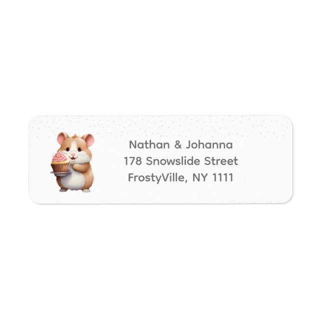 Sweet Hamster, Rosa Cupcoa Barns födelsedag Returadress Etikett (Framsidan)