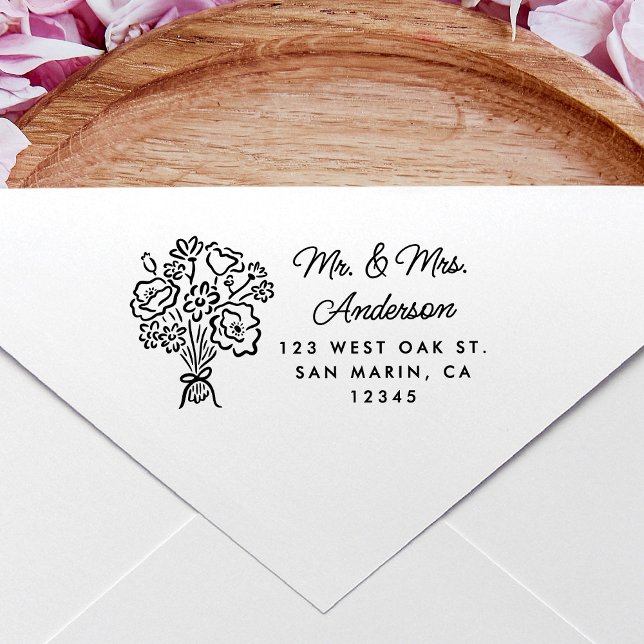 Sweet Hand-Drawn Blommigt Bouquet Returadress Självfärgande Stämpel (Skapare uppladdad)