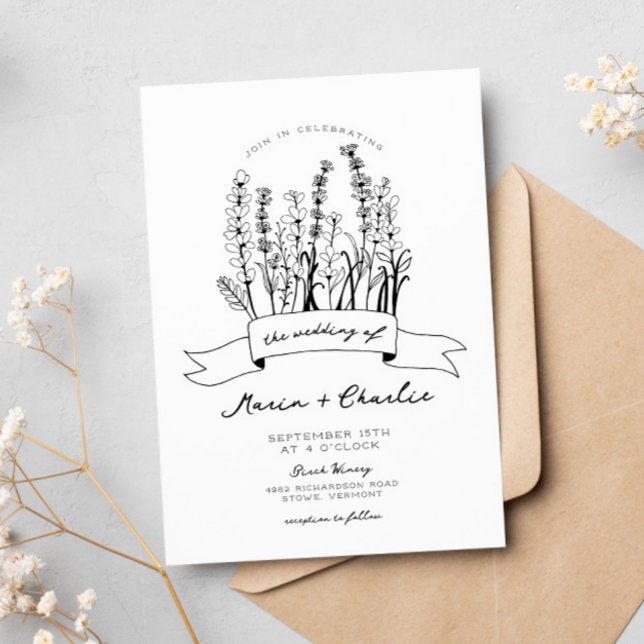 Sweet Hand Illustrated Wildblomma Bröllop Inbjudningar (Skapare uppladdad)