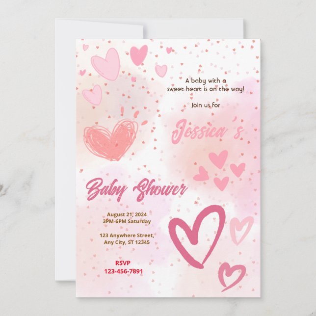Sweet Heart Baby Shower Inbjudningar (Framsida)