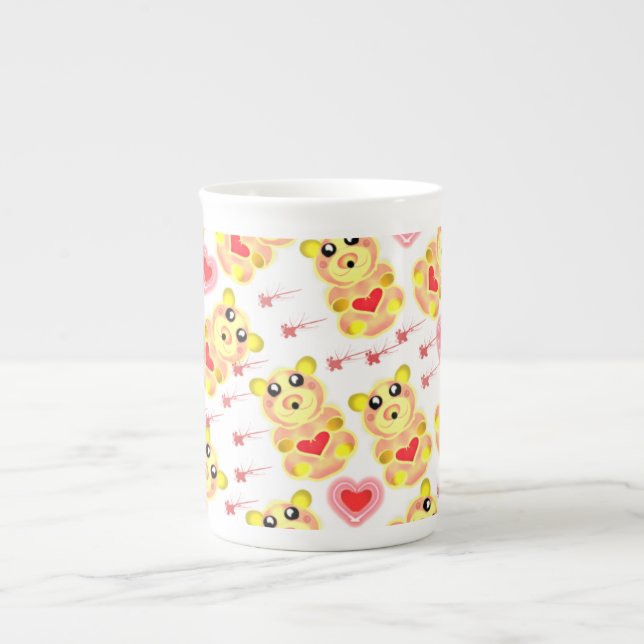 Sweet Heart Bear Nursery Pattern Benporslin Mugg (Framsidan)