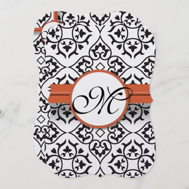 Sweet Heart Damask Side Gräns Coral Trim Bröllop Inbjudningar (Fram/baksida)