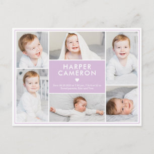 Sweet Heart Editable Färg Birth Notification Post Vykort