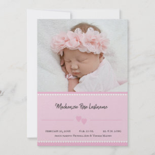 Sweet Heart Flicka Photo Announcement Rosa Meddelande