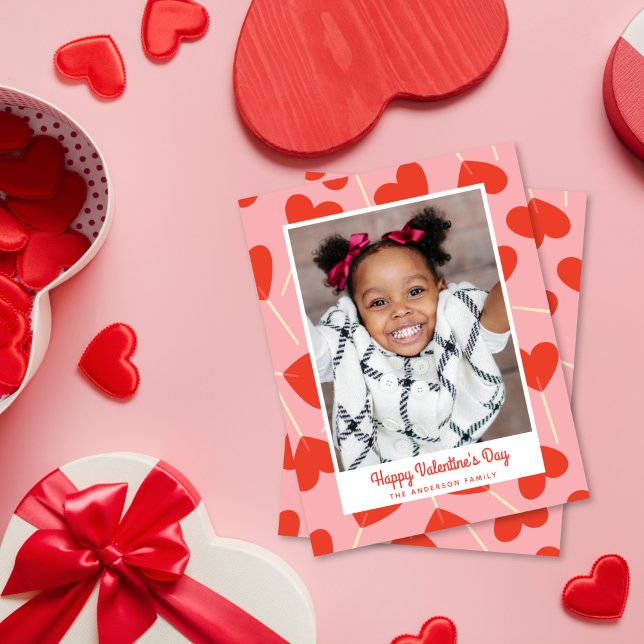 Sweet Heart Lollipops Valentine Day Photo Card Julkort (Skapare uppladdad)