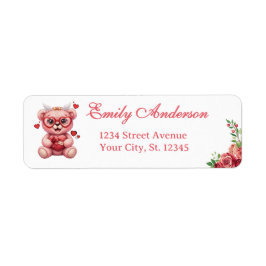 Sweet Heart Teddy Bear Pink Baby Shower Returadress Etikett