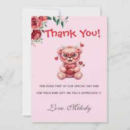 Sweet Heart Teddy Bear Pink Baby Shower Tack Kort